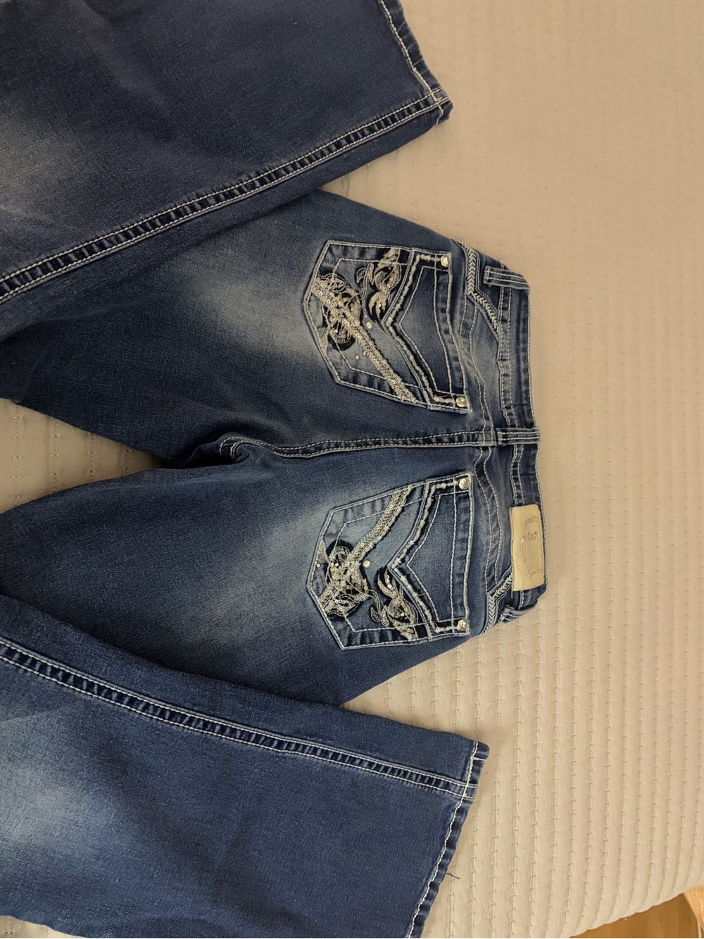 Angel Blue Embroidered Wide Leg Jeans